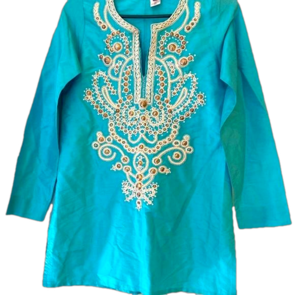 Sachin & Babi for Ankasa beaded turquoise Blouse XS